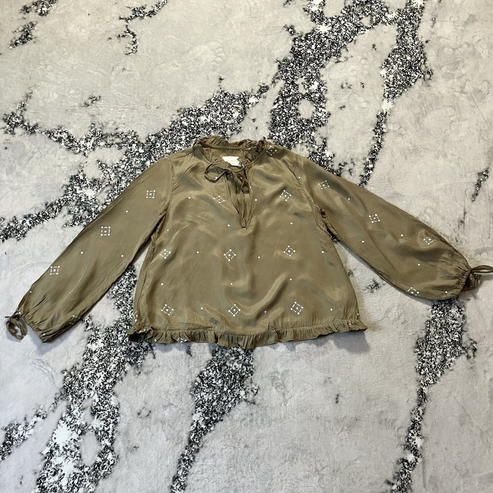 Sancia Yoelette Peasant Blouse Size XS Olive Cupro Balloon Sleeve Anthropologie